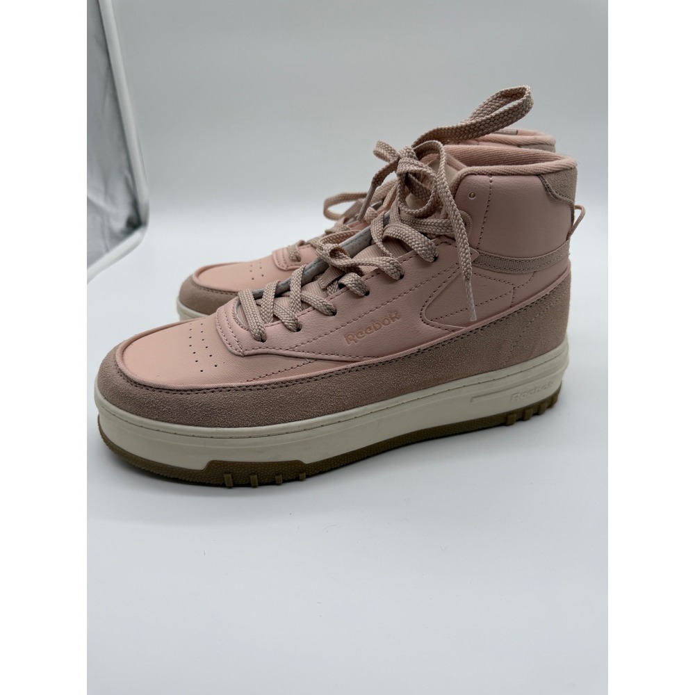 Reebok Clubβ C Geo Mid Womens Pink Leather Suede Platform Sneakers High Top 10